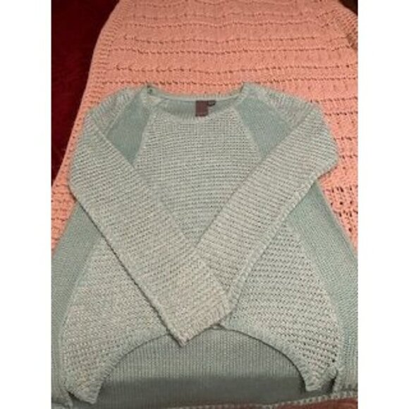 QUINN WOMEN'S‎ SM Aqua Open-Knit Sweater With Asymmetrical Hem Long Sleeve Small - Picture 8 of 12